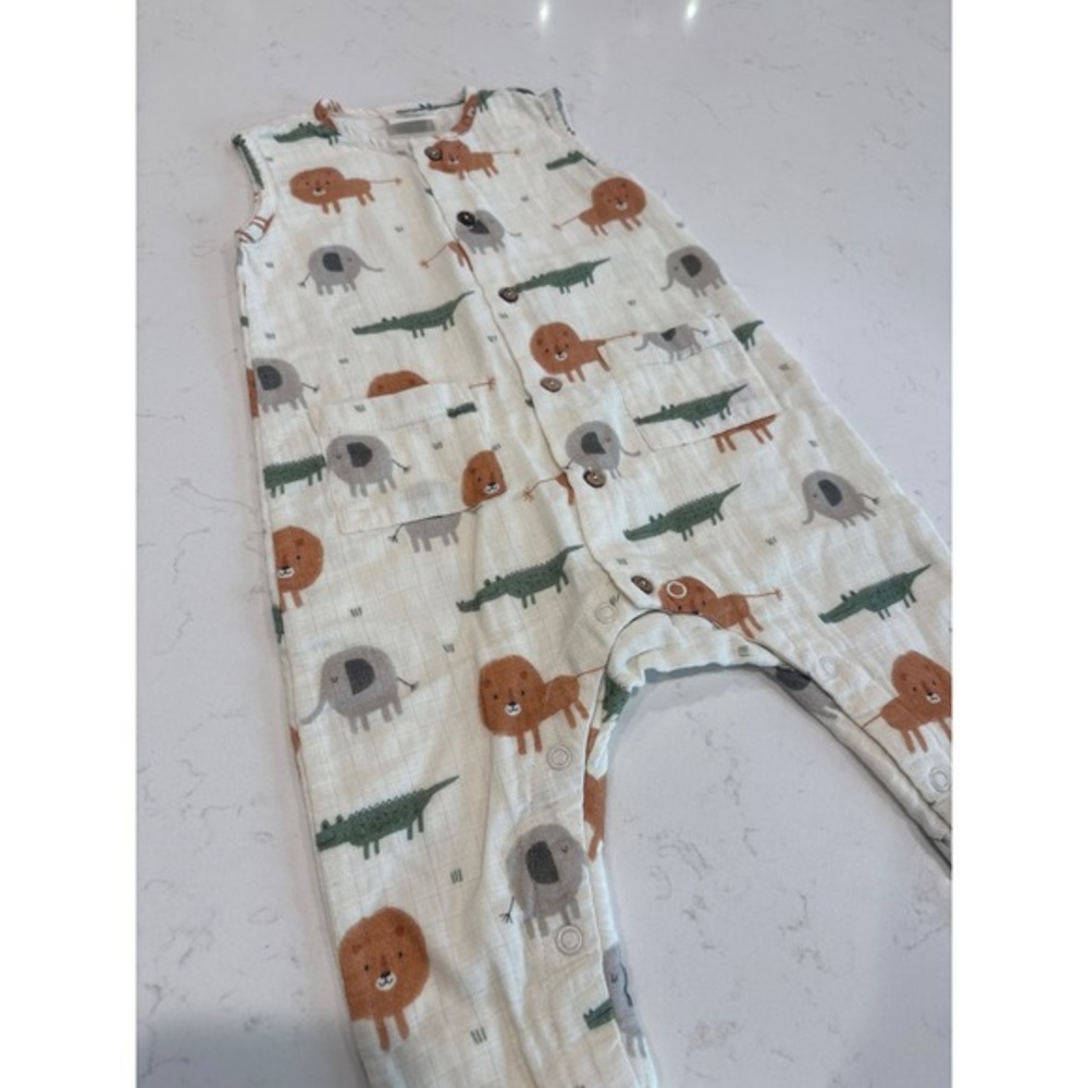 Viverano Organics Cotton‎ Muslin Safari Animal Sleeveless Romper 12-18M